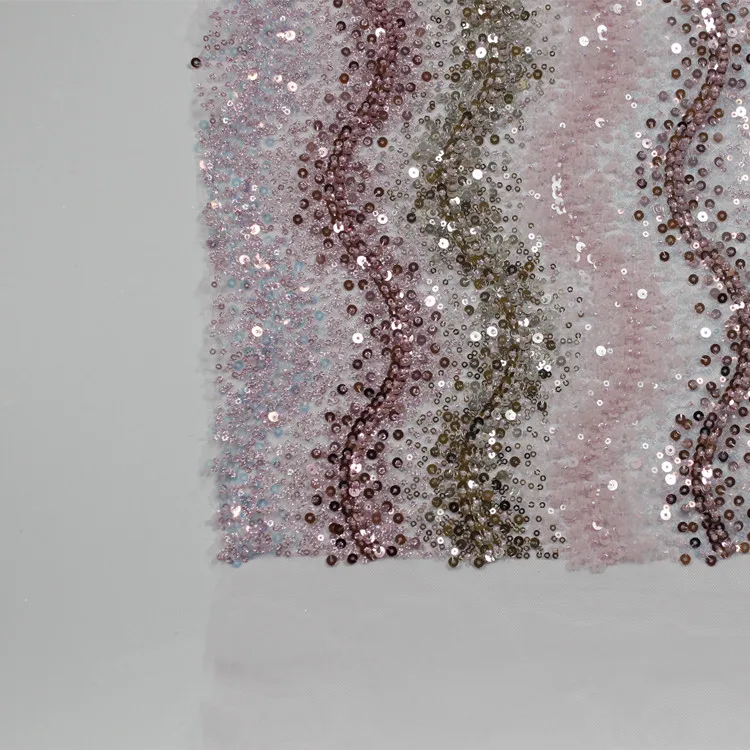 Изогнутая цветная сетчатая блестящая ткань с вышивкой драгоценностей для свадебных материалов или платьев