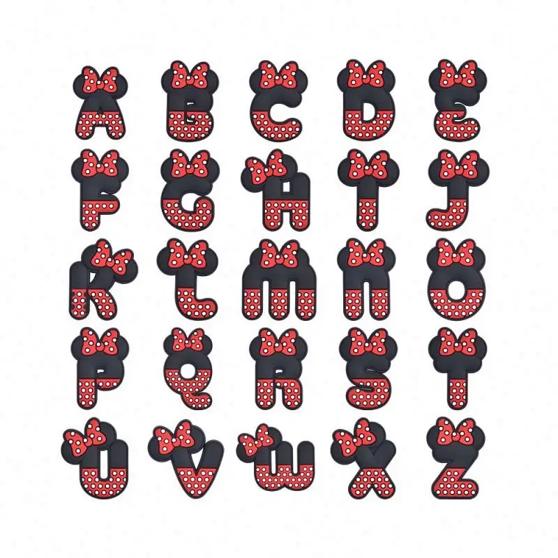 Beach Cartoon Australian Wholesale New Read Black 0-9# A-Z 26 English & Number For Clog Colorful Alphabet PVC Letter Charms
