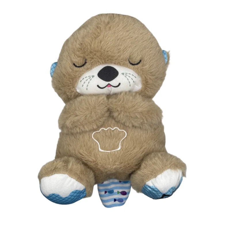 Small Cute Otters Bear Teddy Bear Stuffed Animal Toy Soft Soothing Sleepable with Breathe Music PP Cotton Filled to Accompany