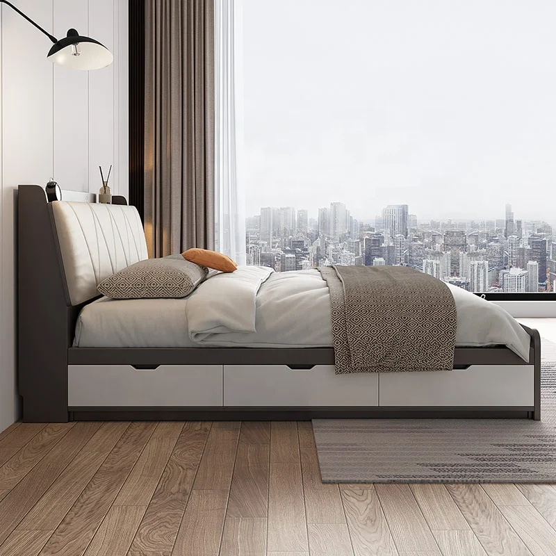 Hot Sale  Bedroom Furniture Storage Bedside Lift Up Double Size Storage Wood Bed