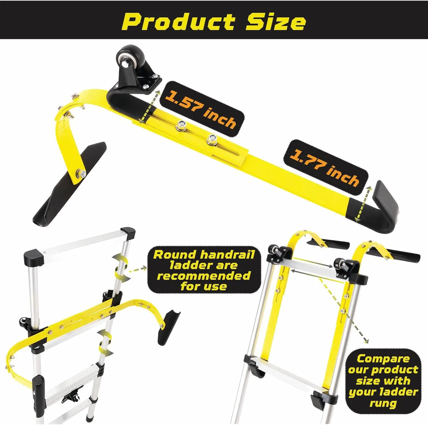 Ladder Hooks for Roof Heavy Duty Steel Ladder Stabilizer with 360 Rotatable Grip