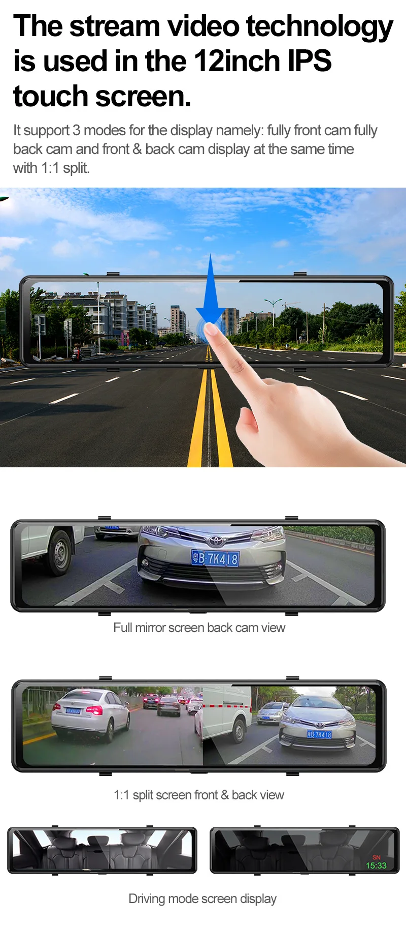 4K 12 дюймов ЖК-дисплей 2160P спереди 1080P Wi-Fi 170 широкоугольный двойной приборная панель камера рекордер автомобильный