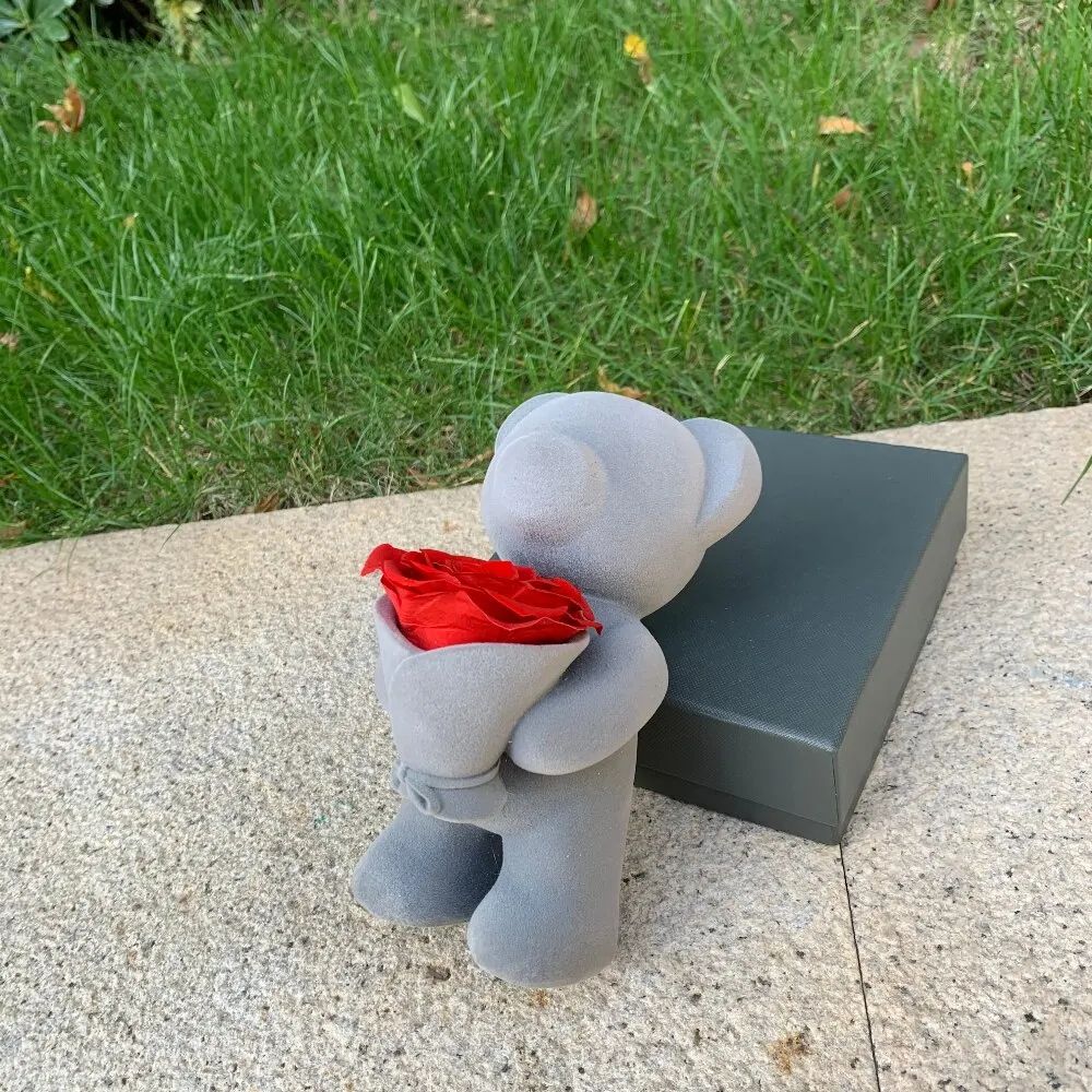 2022 Wholesale decorative flowers Forever rose bear Natural Eternal Preserved Flocking teddy for Valentines day gift