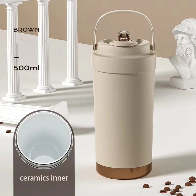ECO-friendly  Fashion vacuum Insulated Stainless Steel travel coffee mug with logo handle ceramics inner