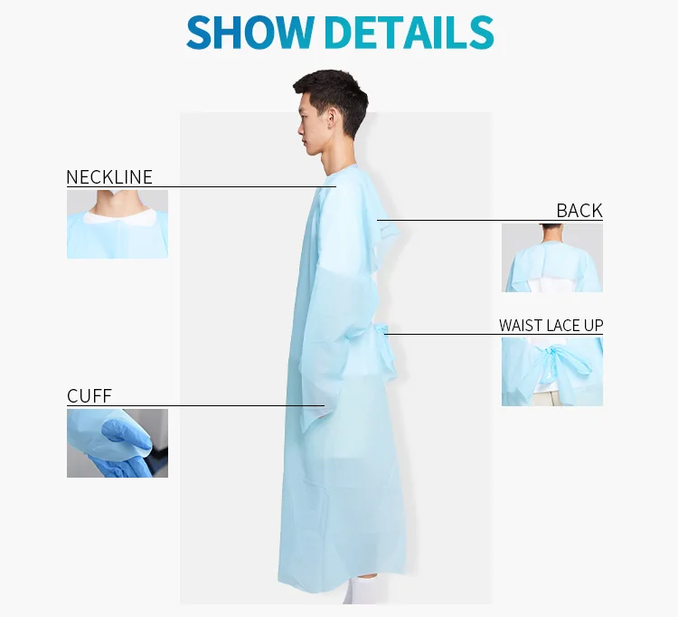 Level 2 PE Polyethylene Gown Work Shirt Coveralls Disposable Isolation Gowns PPE Clothes