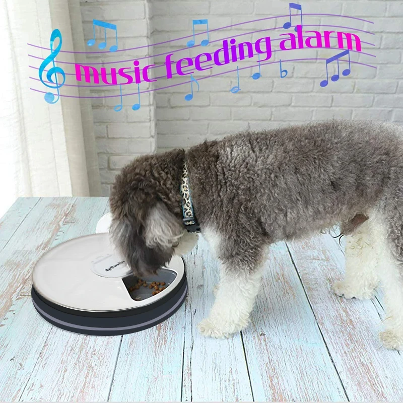 24 Hours Automatic Round Pet Feeder 6 Grids Timing Food Dispenser Voice Recorder Food Bowl For Cat Dog Pet