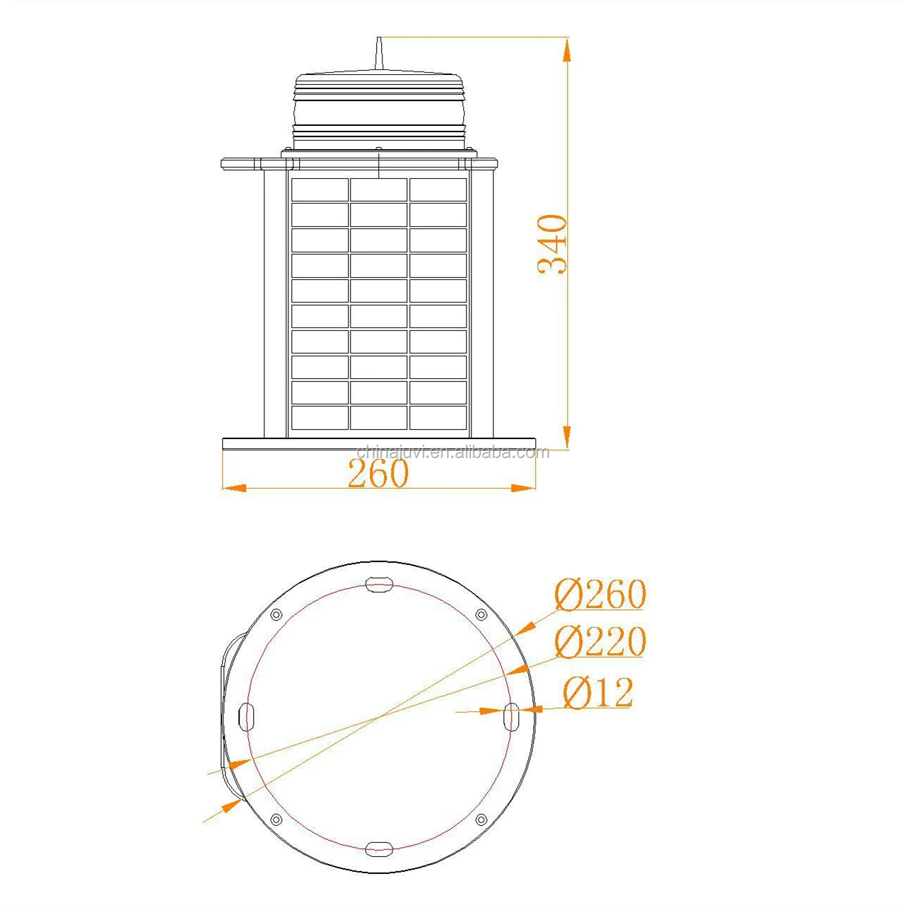 
Elevated helicopter apron warning solar power LED light 