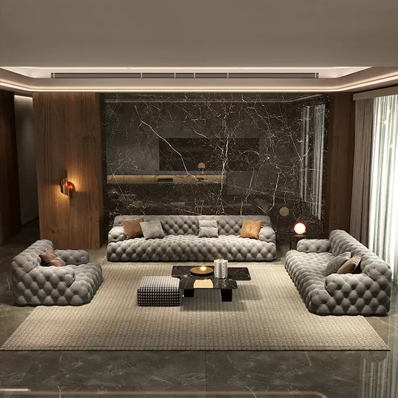 Italian Leather Sofas Sectional Button Tufted Chesterfield U Shape Modular Sofa Luxury Living Room Furniture