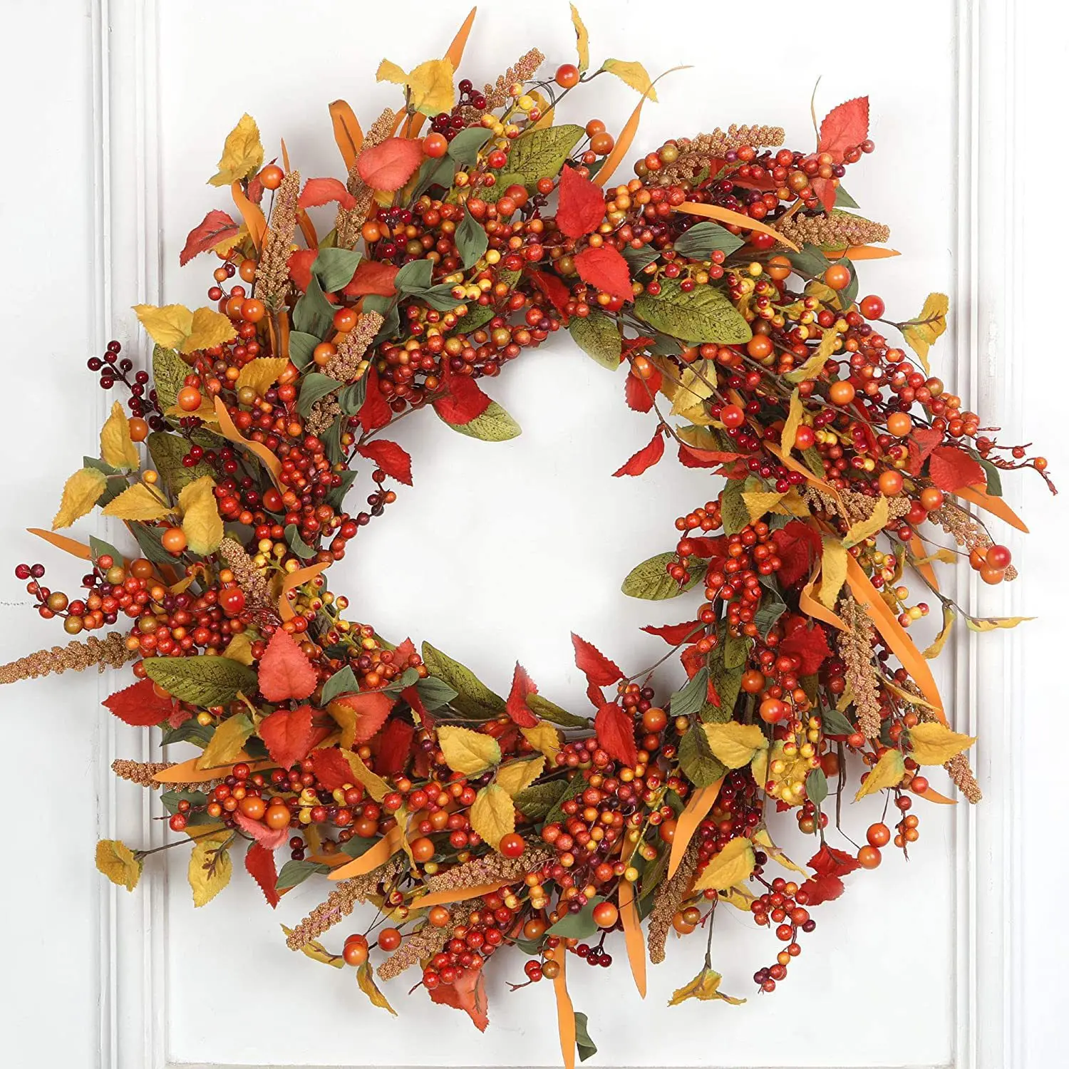 ZH-01 Outdoor Decor New Fall Red Berry Rattan Wreath Harvest Festival Thanksgiving Halloween Decoration Artificial Autumn Wreath