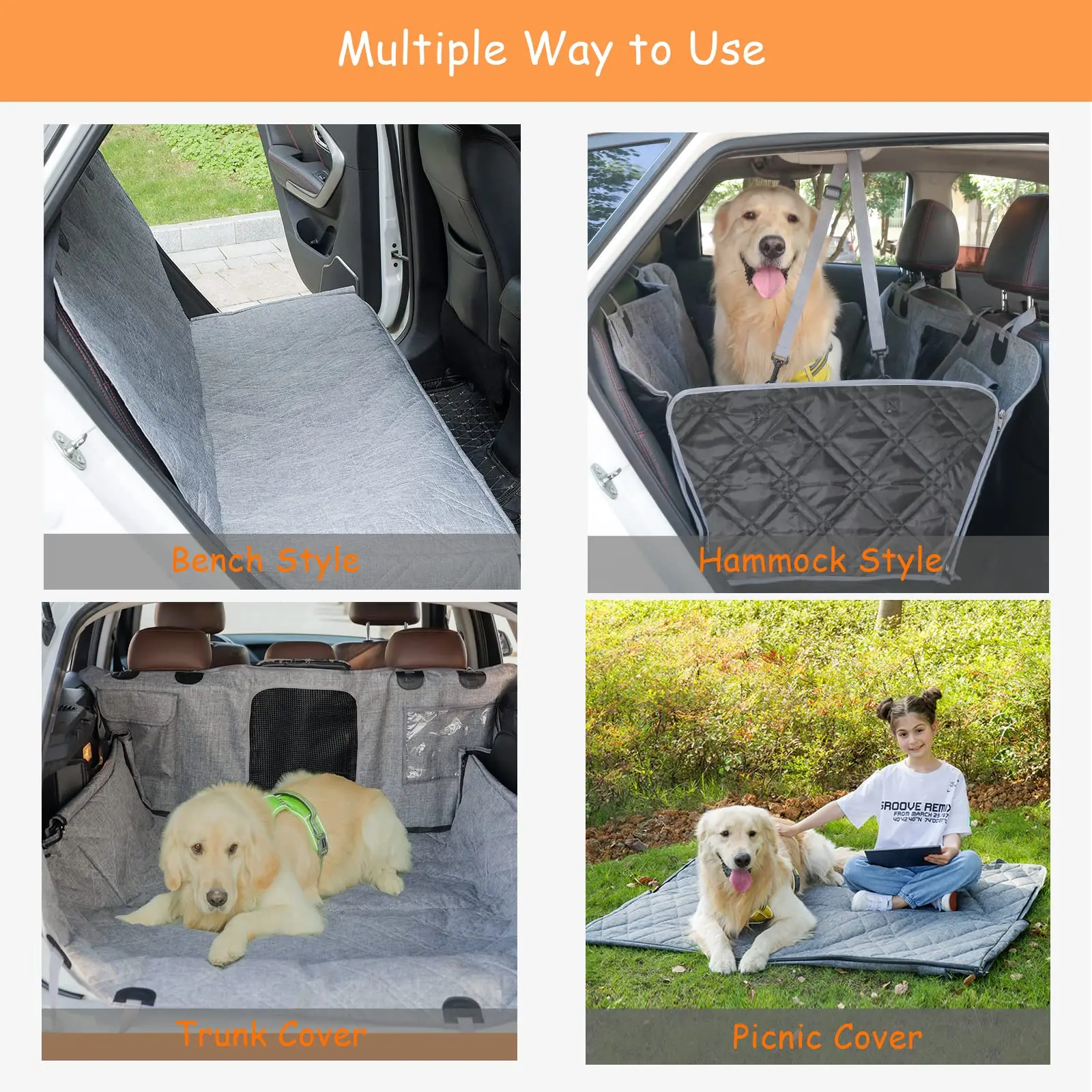 Pet Car Seat Cover Dog Safety Protector Mat, Cloth Travel Waterproof Dog Car Seat Cover, Dog Cover Car Back Seat