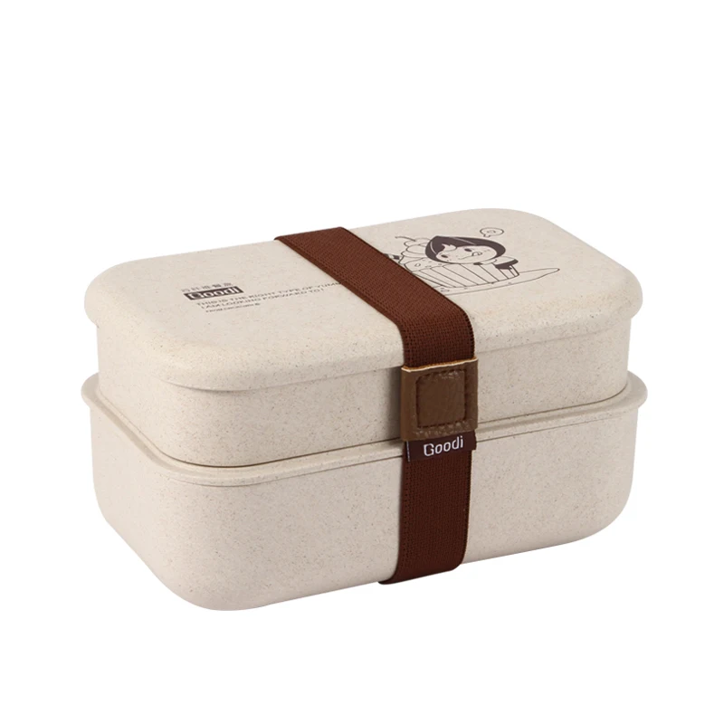 eco friendly double layer bento box US style BPA free safe rice husk fiber food container wheat straw lunch box for adult