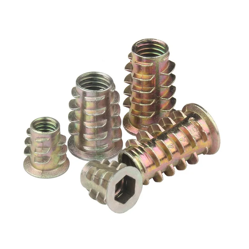 Zinc alloy hex socket inner and outer flange nut fastener furniture fittings insert hexagon Timber  nuts for wood M5 M6 M8 M10