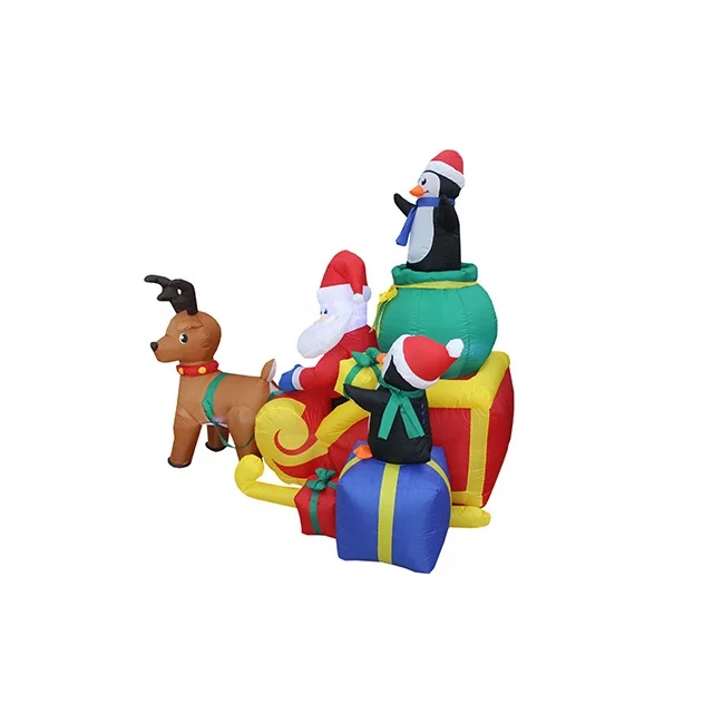 180cm high Christmas inflatable Santa and penguin on inflatable sleigh