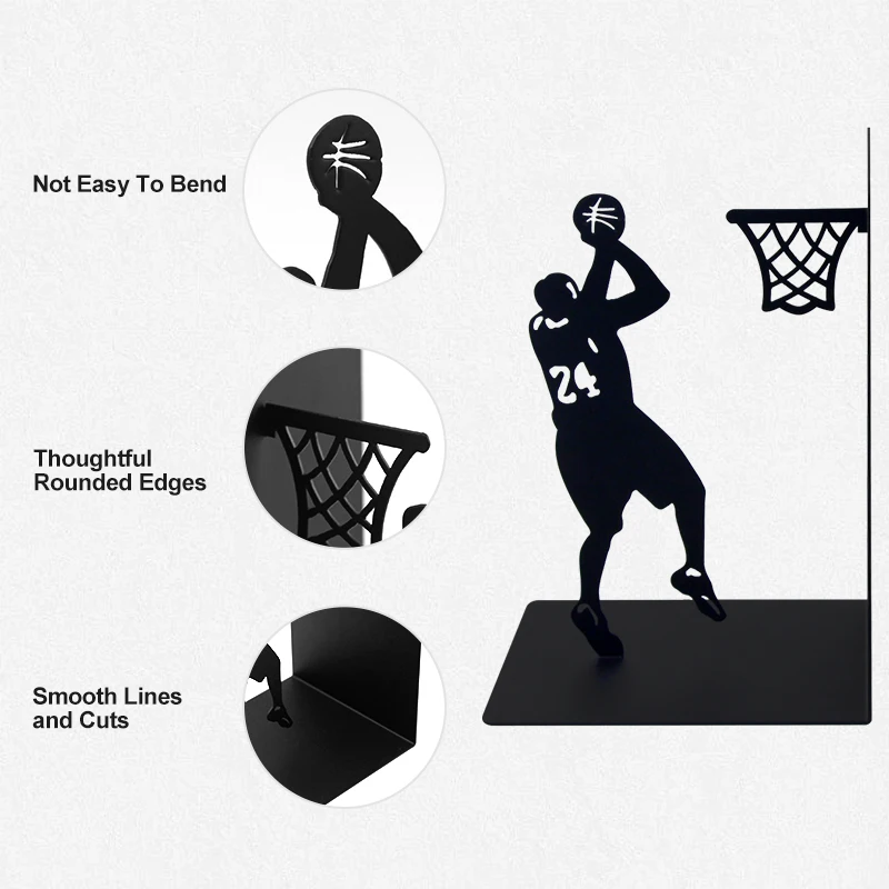 Custom Non-Slip Metal Bookends Heavy-Duty Decorative Kobe plays basketball Book ends for Shelf Desktop Book Holder