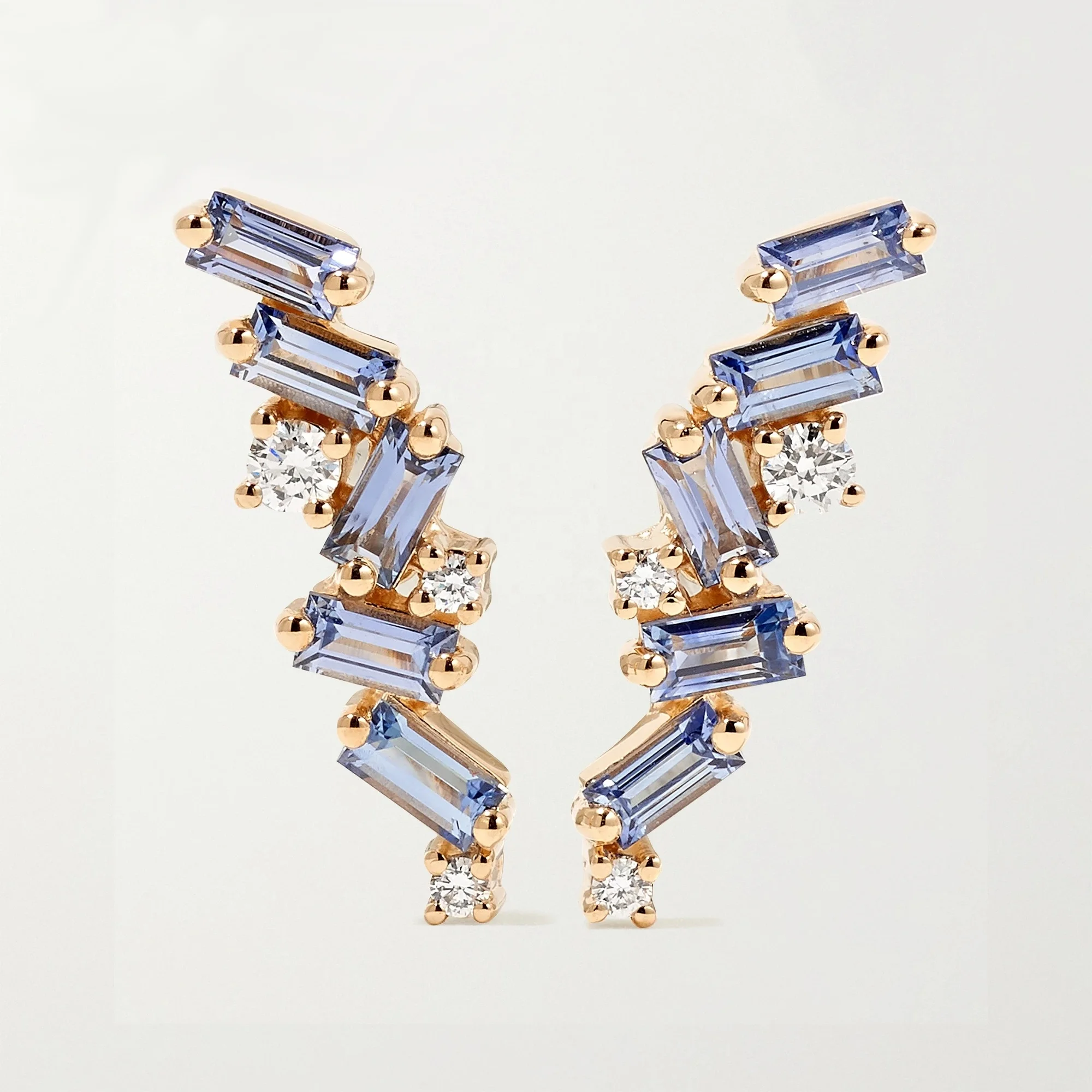 Hip Hop Jewelry Korean 18k Gold Plated Rainbow Baguette Stud Earring