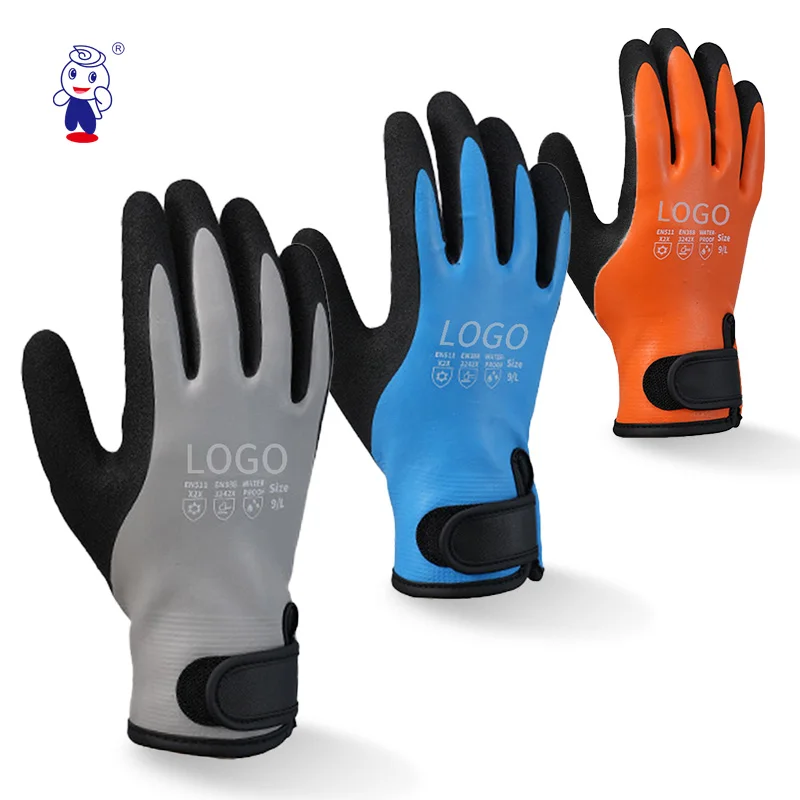 100% Waterpoof Thermal Fleece lined insulated Latex coated Winter warm Cold Resistant grip work glove for Freezer Garden