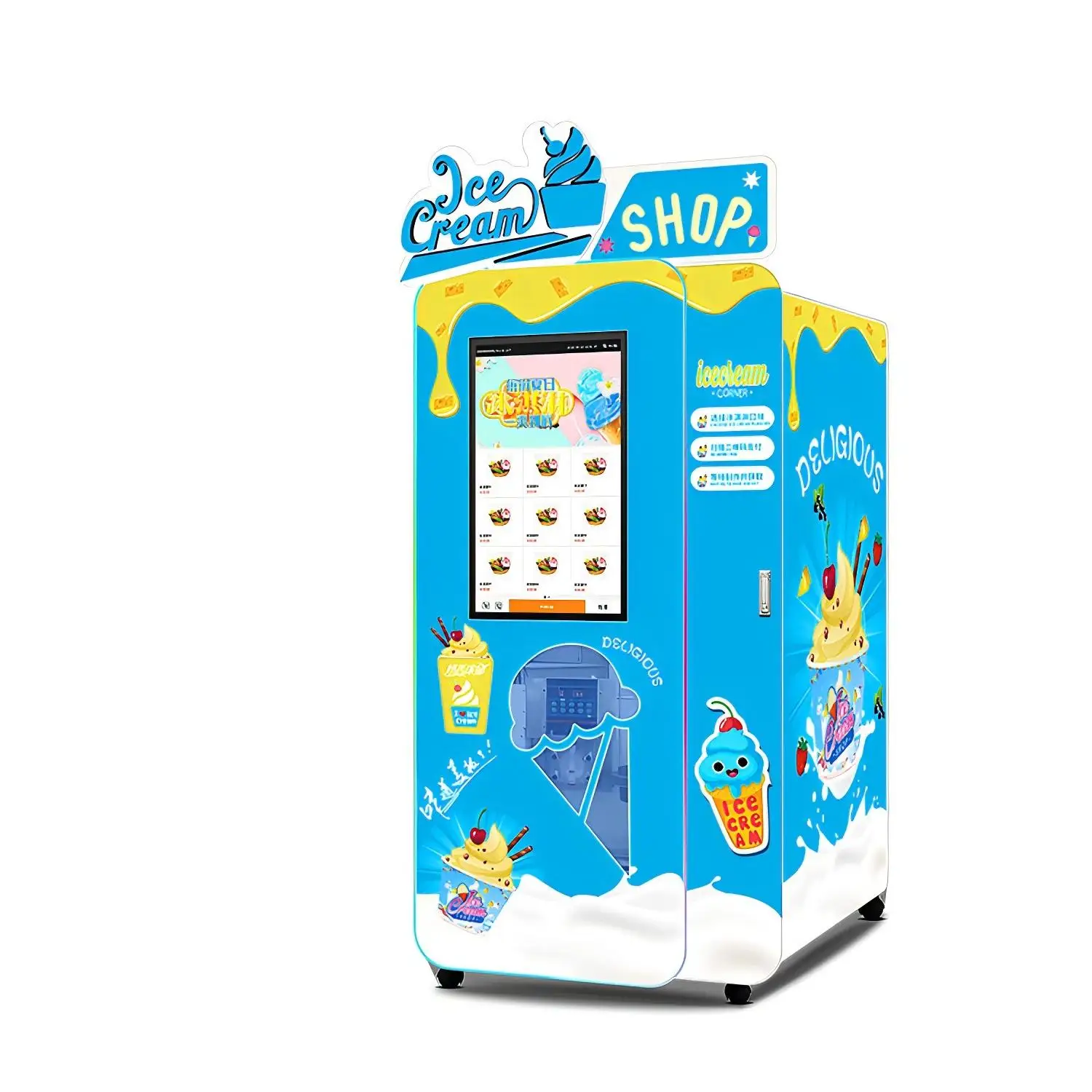 Commercial soft serve automatic ice cream maker touch screen vending