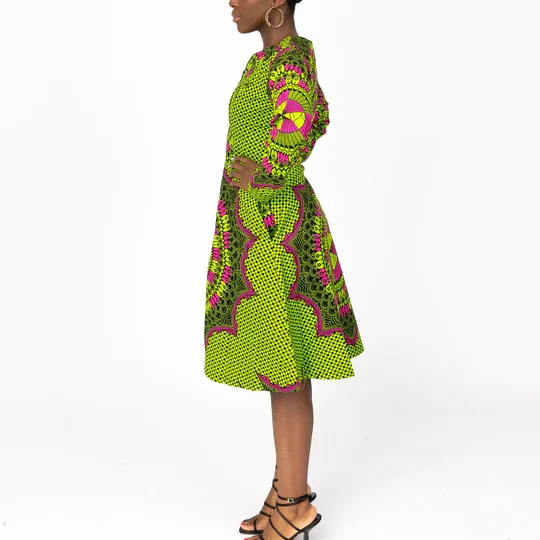 Платье-жакет с Африканским принтом, платье из 100% хлопка с круглым вырезом и длинными рукавами, ТРАПЕЦИЕВИДНОЕ ПЛАТЬЕ-жакет