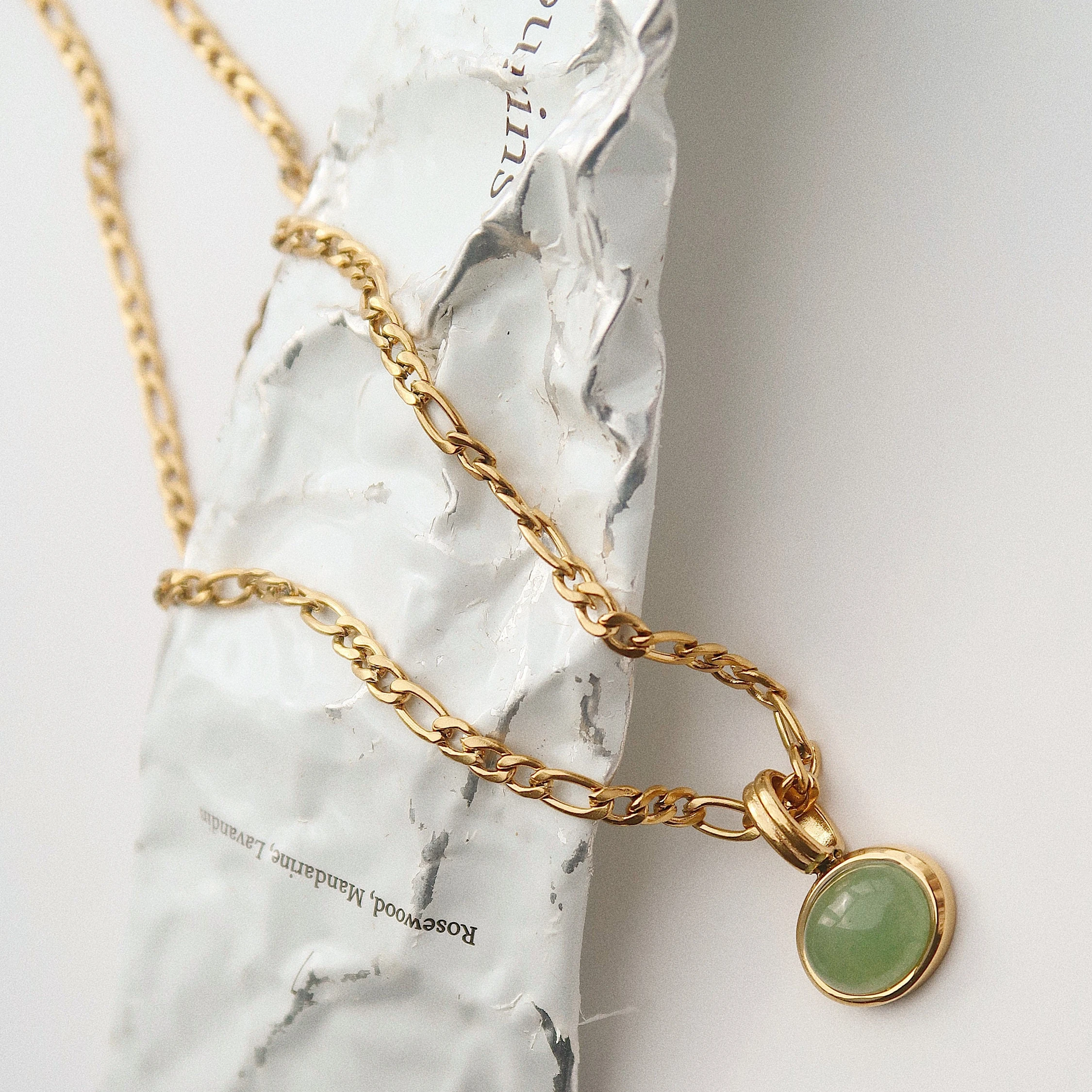 Tongxin New 18K Gold Filled Green Jade Pendant Charm Necklace Gift for Women for Her