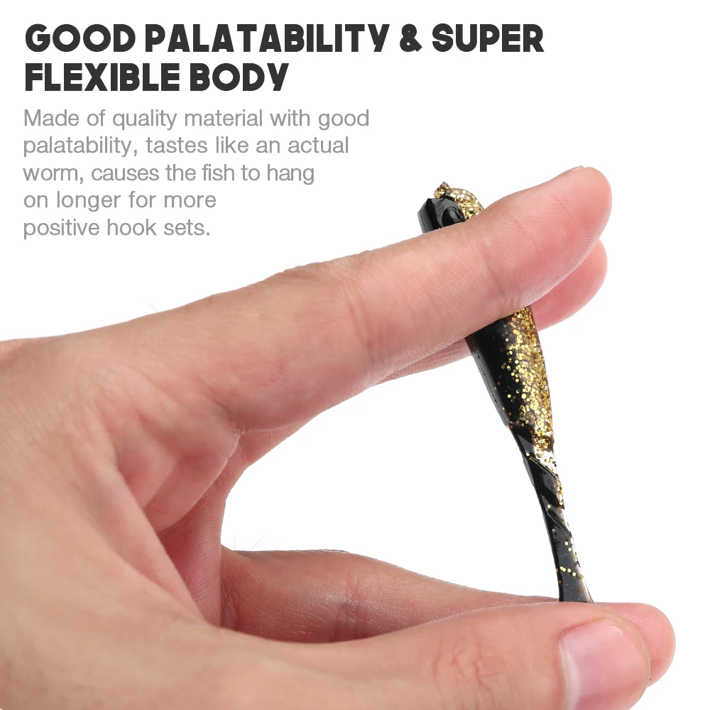 5 Pcs Soft Fishing Worm Lures Silicone T Type Tail Swimming Bass Bait 6cm 2.5g lures