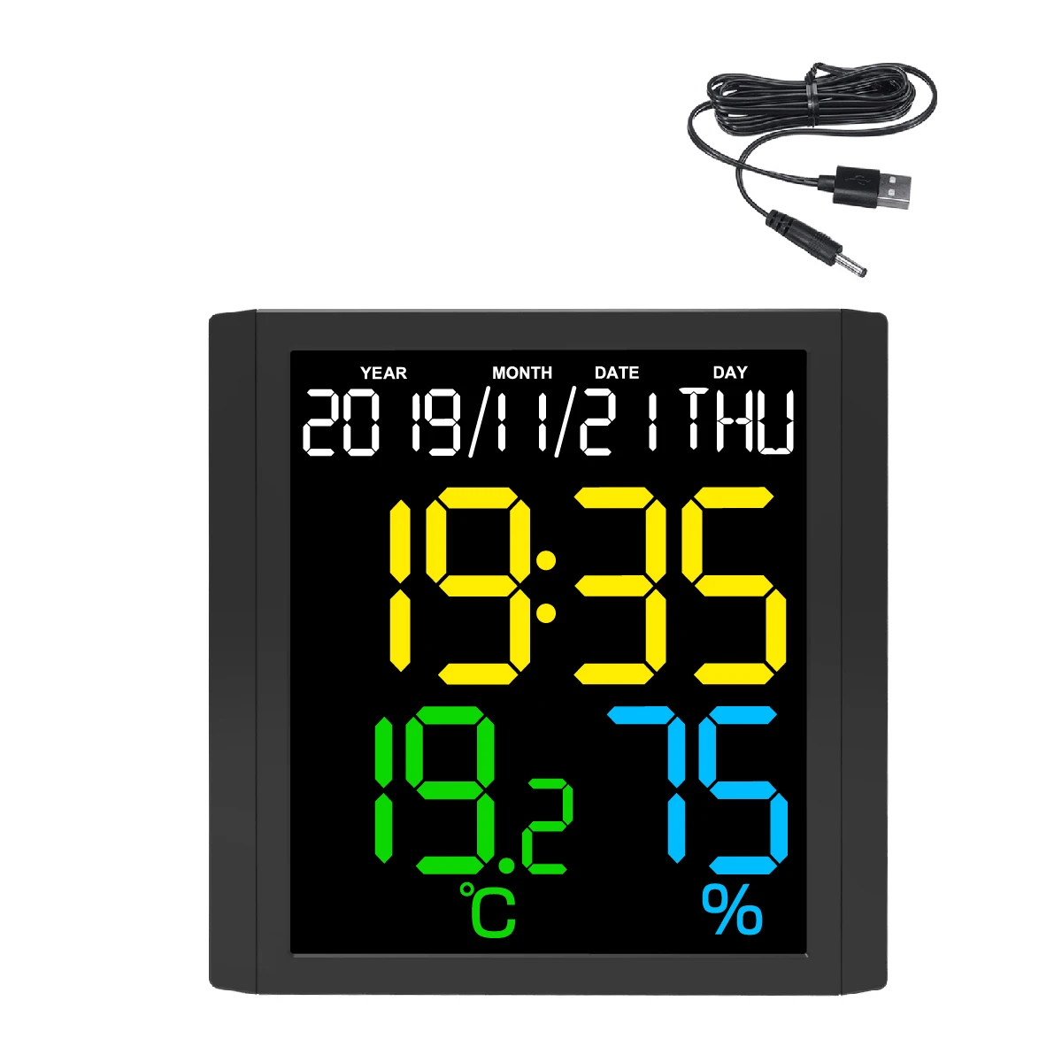 EWETIME LED Display Table Clock with Thermometer and Hygrometer Decoration Square Large Screen Backlight Modern