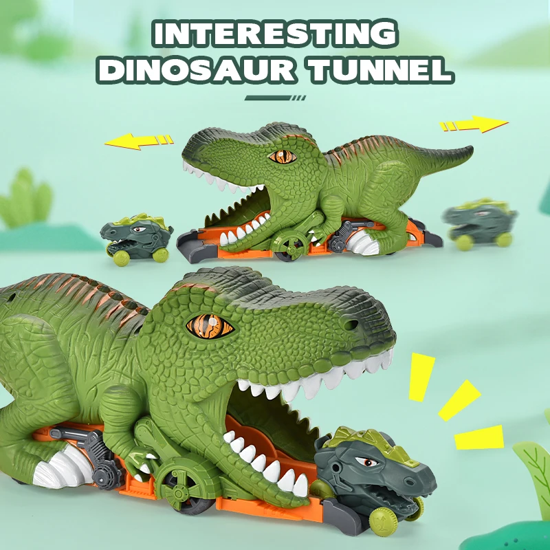 Diy 121 Pcs Dinosaur Race Toy 360 Loop Slide Track Freewheel Diecast Car Double Sliding Track Mini Dinosaur Slot Toy For Kids