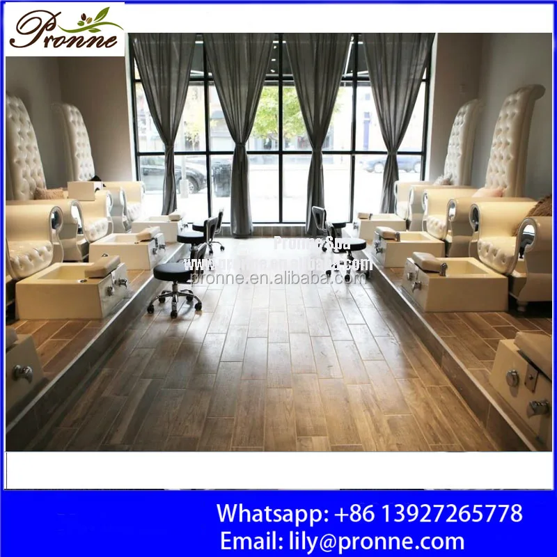 Nail salon ergonomic pedicure chair wooden base with ceramic sink and footrest