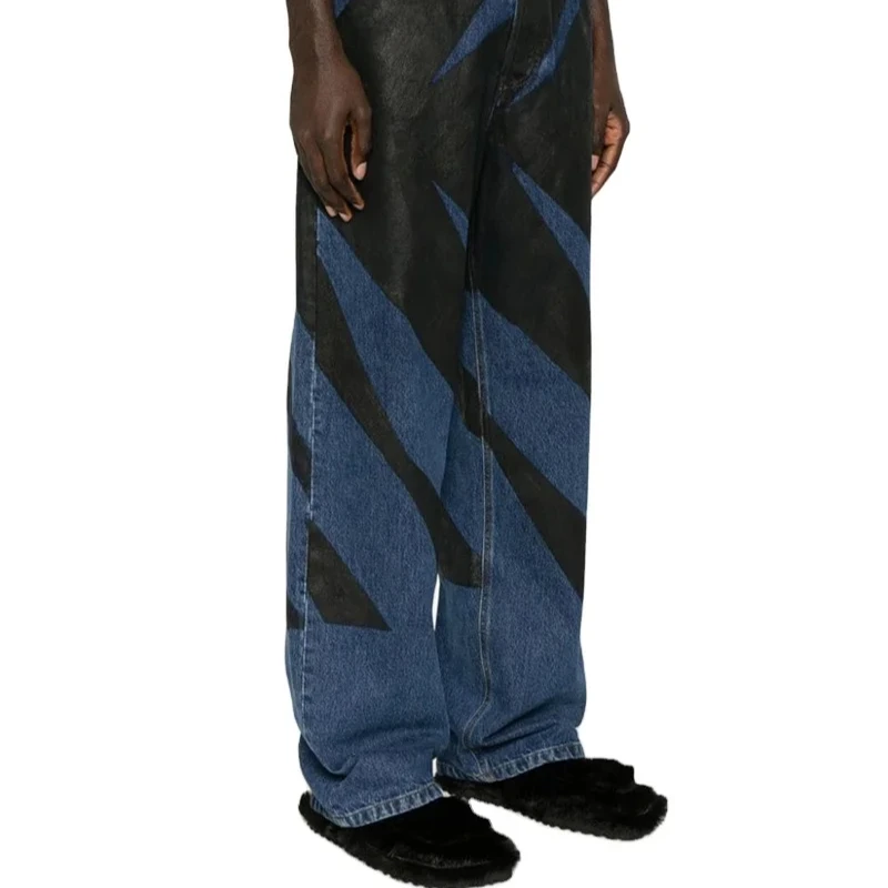 Custom Graphic Pant Top Quality Vintage Baggy Men's Jeans Print Fabric Soft Lined Luxury Oversized Denim Boys Woven Blue