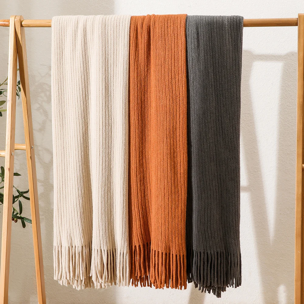 Wholesale Best Quality Blanket Nordic Rust Orange Knitting Blankets Soft Knitted Throws Blanket For Sofa