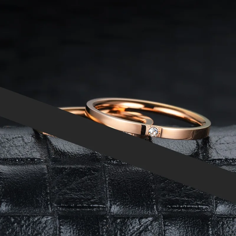 Women Men Jewelry Rings Lovers Wedding Bands Romantic Custom Stainless Steel Crystal Couple Ring High Quality