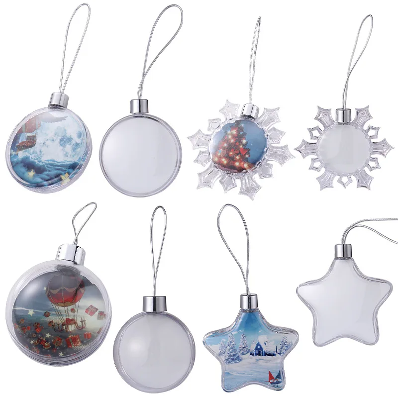 8cm 6cm Home Decoration DIY Design Printable Colorful Hanging XmasTree Ornament Ball blank Sublimation Plastic Christmas Ball