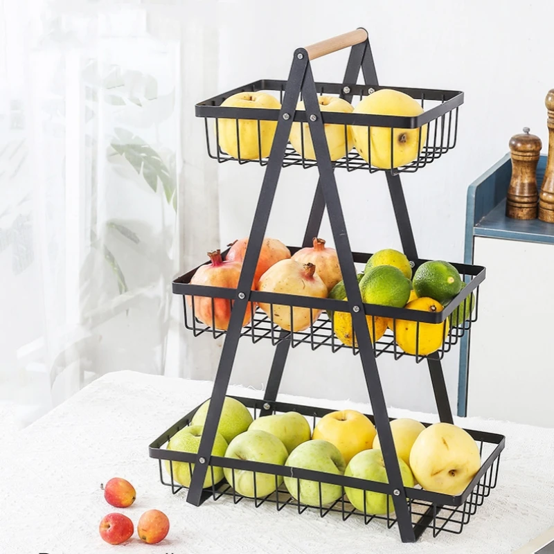 Afternoontime Dessert Doughnuts Black 2 Tier 3 Tier Metal Iron Vegetable Fruit Basket for Kitchen Counter