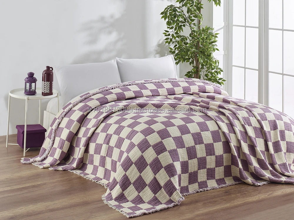 Muslin weave Inside Cotton Fiber Filled 100% Cotton Blanket Bulky Heavy Thick  160x220cm 62x86inch Plain Collection Blanket