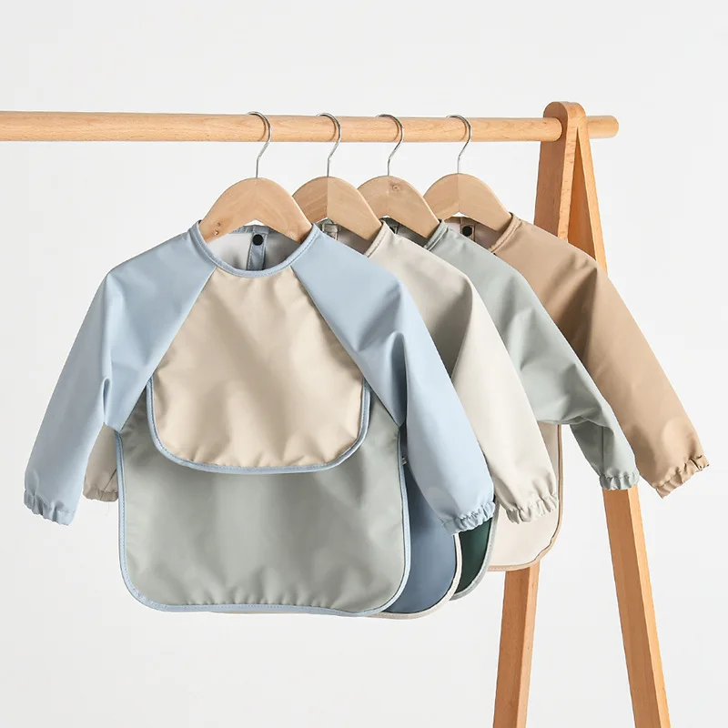 Leak-Free Long Sleeve Waterproof Washable Baby Eating Smock Bib Feeding Shirt Bib with Food Catcher for Baby Boy Girl  Baby