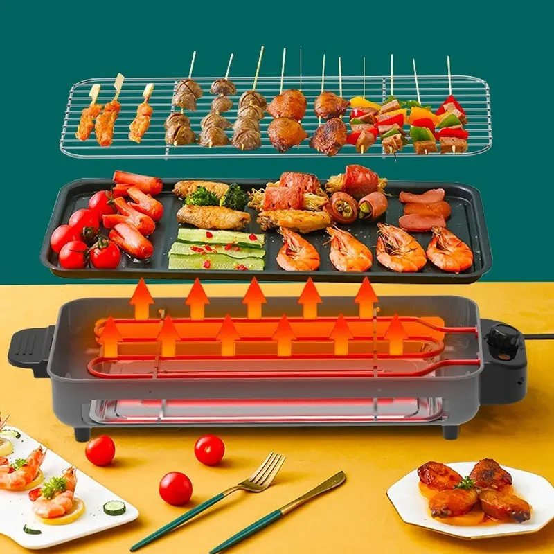 Electric Mini Indoor Smokeless BBQ Grill and Griddle With Removable Non Stick Cooking Plate Pan and Adjustable Temperature