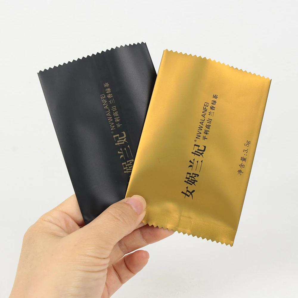 Custom heat seal aluminum foil sachet back seal black vacuum wrapper bag for tea three side metallic texure food packaging mylar