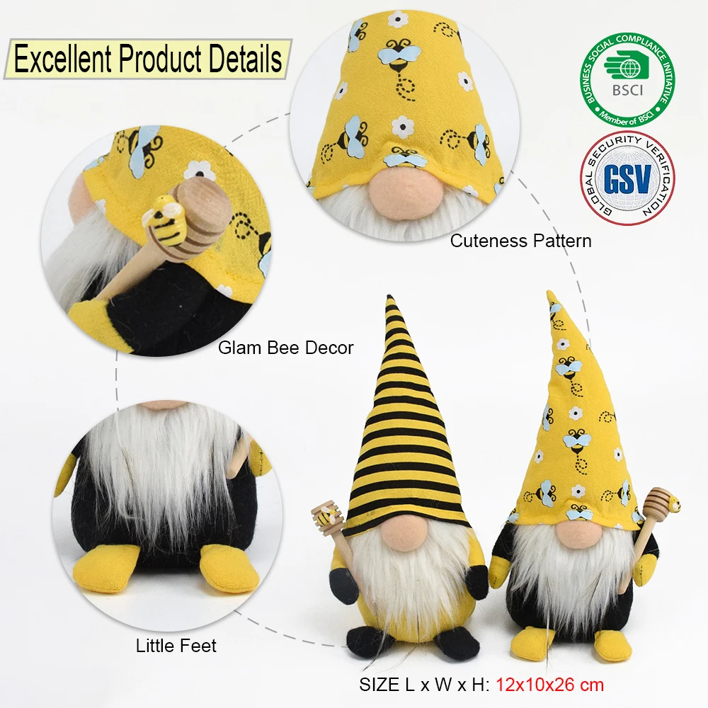 Family Honey Bumble Bee Gnomes Summer Decoration Holiday Yellow Plushy Gnome Fabric Doll Seasonal Ornament Plush Gnomo for Home