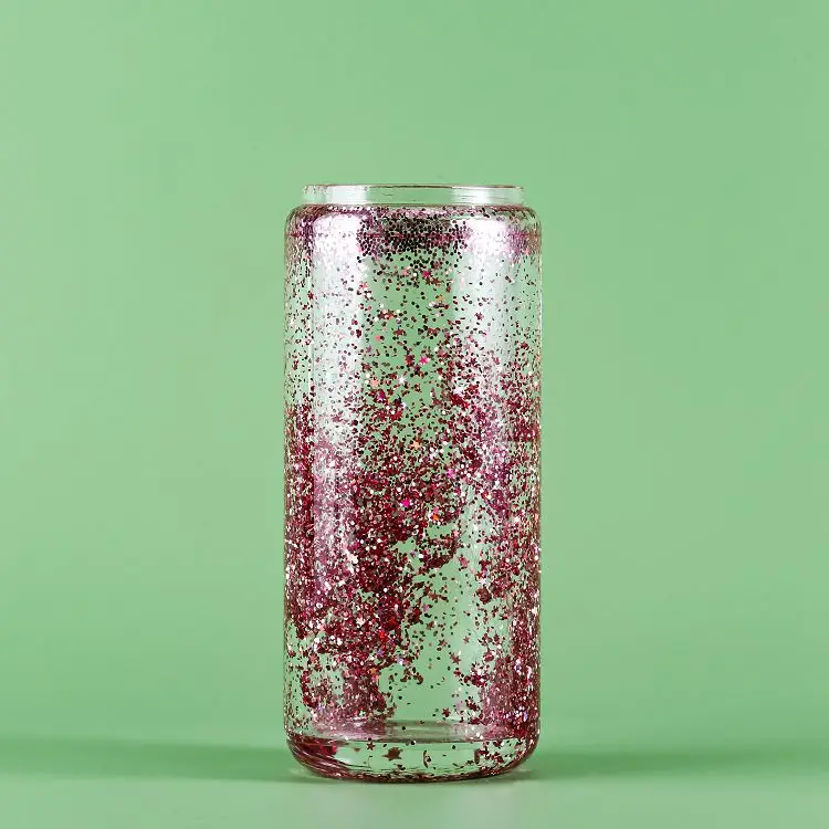 USA WAREHOUSE 16oz 20oz double wall glass snow globe snowglobe   tumbler with bamboo lid and straw