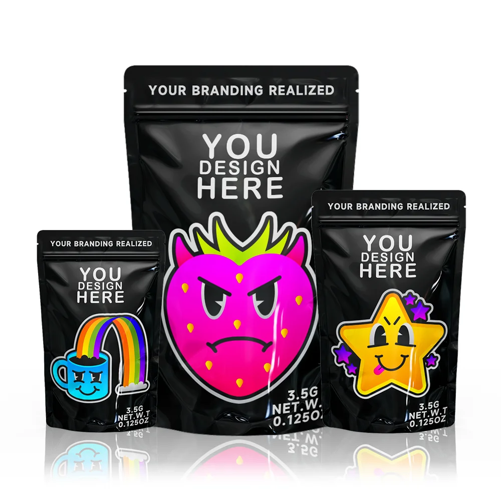 Custom Printed Resealable Smell Proof Stand Up Pouch 3.5G 35 7G 1Oz 1Lb 3.5 Mylar Bags With Logo