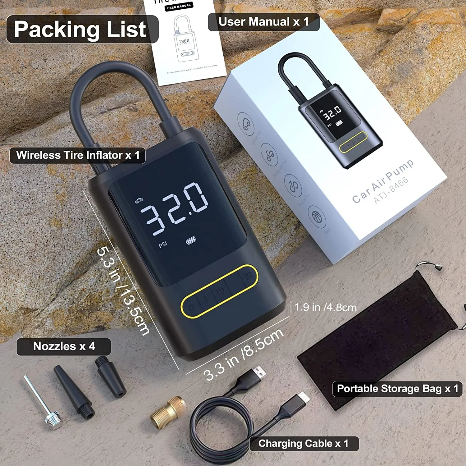 Latest China New Model Wireless Battery LCD Dual Screen 150PSI Tire Inflator Portable Air Compressor Air Pump