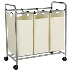 Heavy Duty Rolling Wheels clothes storage 3 laundry bags Laundry Sorter Rolling Laundry Cart