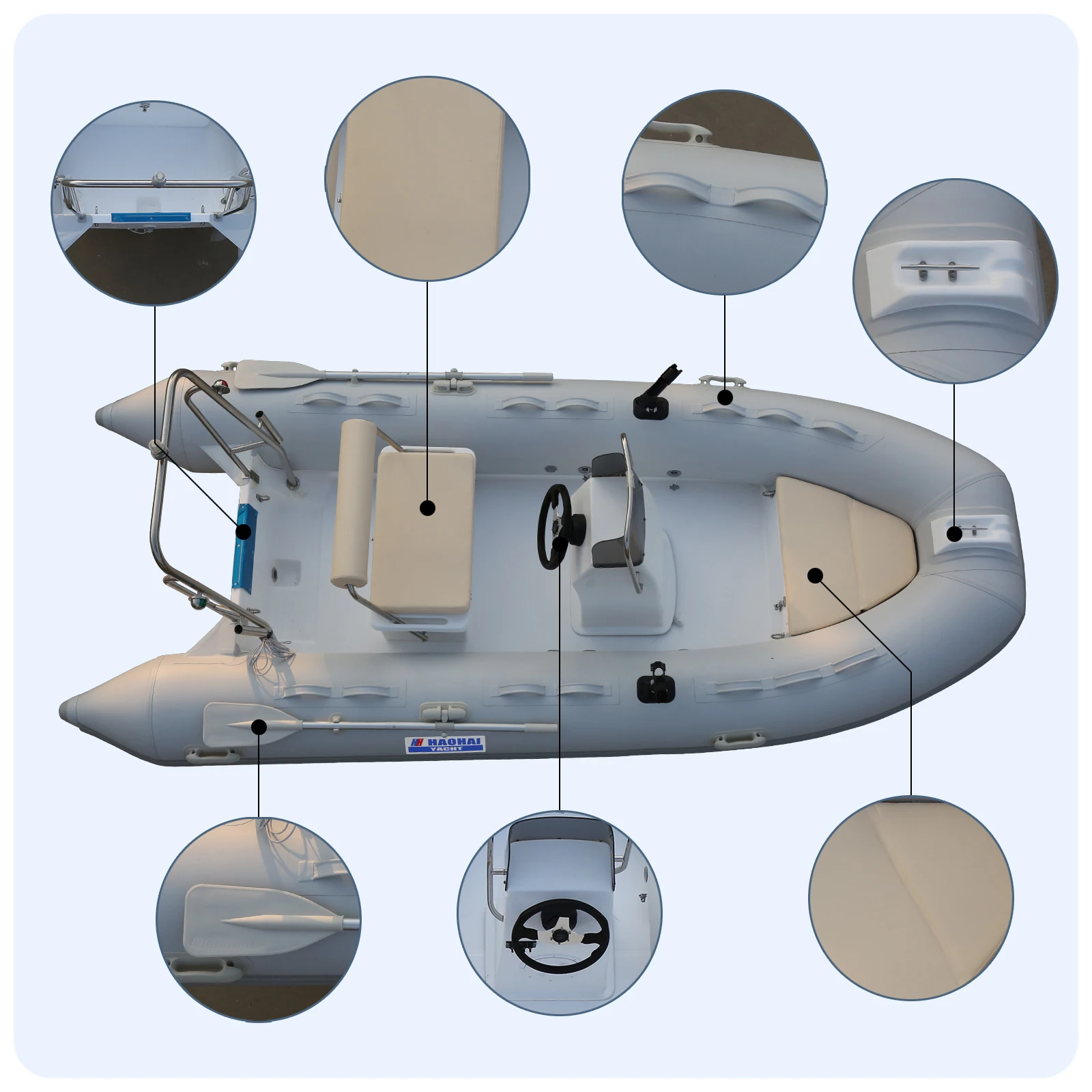 Haohai Cabin Cruiser New Rigid Passenger Hovercraft Canoe Barche Rigide Gonflable Ponton Pedal Patrol Inflatable Boat Fiberglass