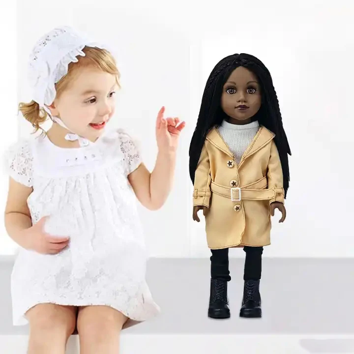 Fashional Movable Joints 18 Inch Black Dolls Set For Girls Toys With Afro Hair