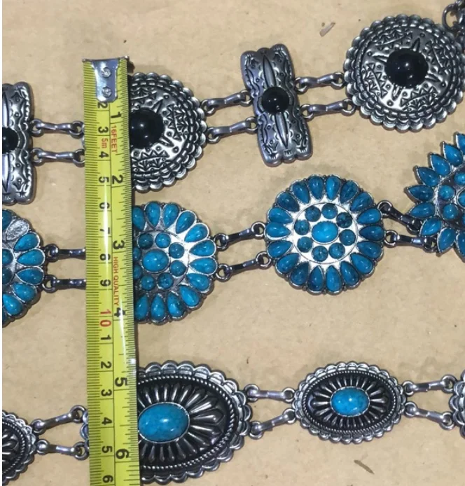 Wholesale   Women fashion belts oldnickle metal chain turquoise Blue Flower