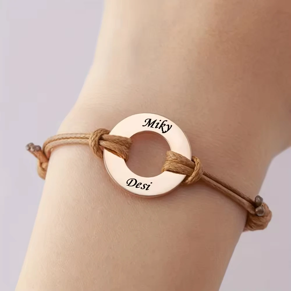 2024 Personalized Customized Logo Colorful Rope Adjustable Bracelet Stainless Steel Blank Engraved Round Bracelet