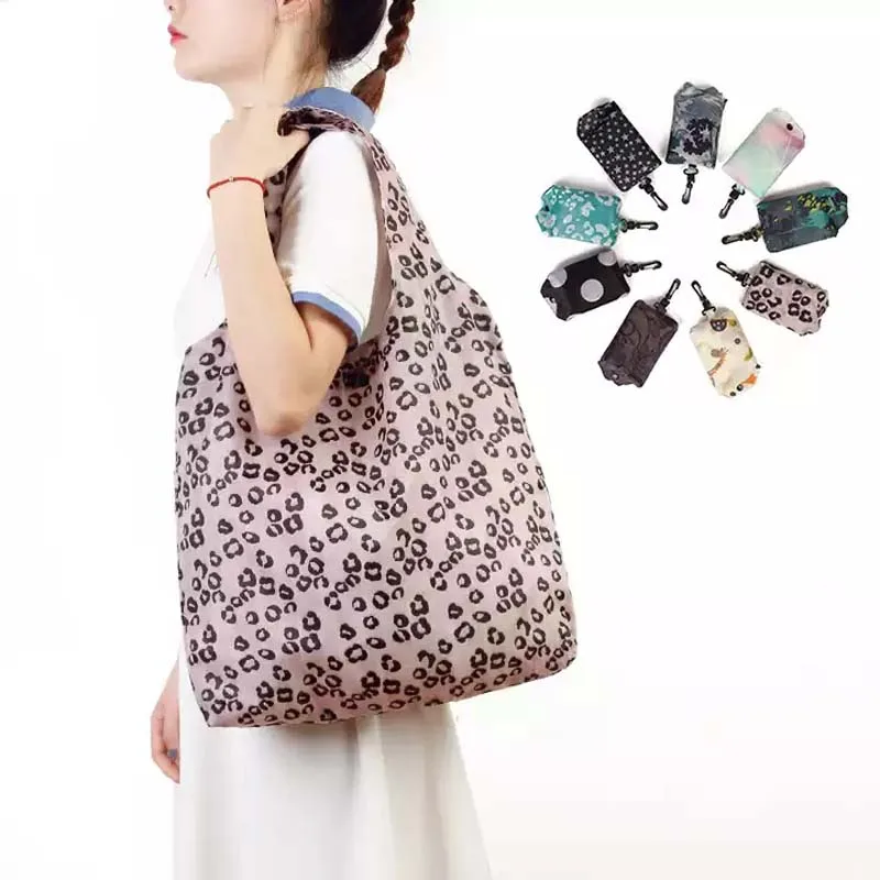 Factory Custom Eco Bag Nylon  Shopping Bag Recycled Polyester Foldable Grocery Shopping Bag With Pouch