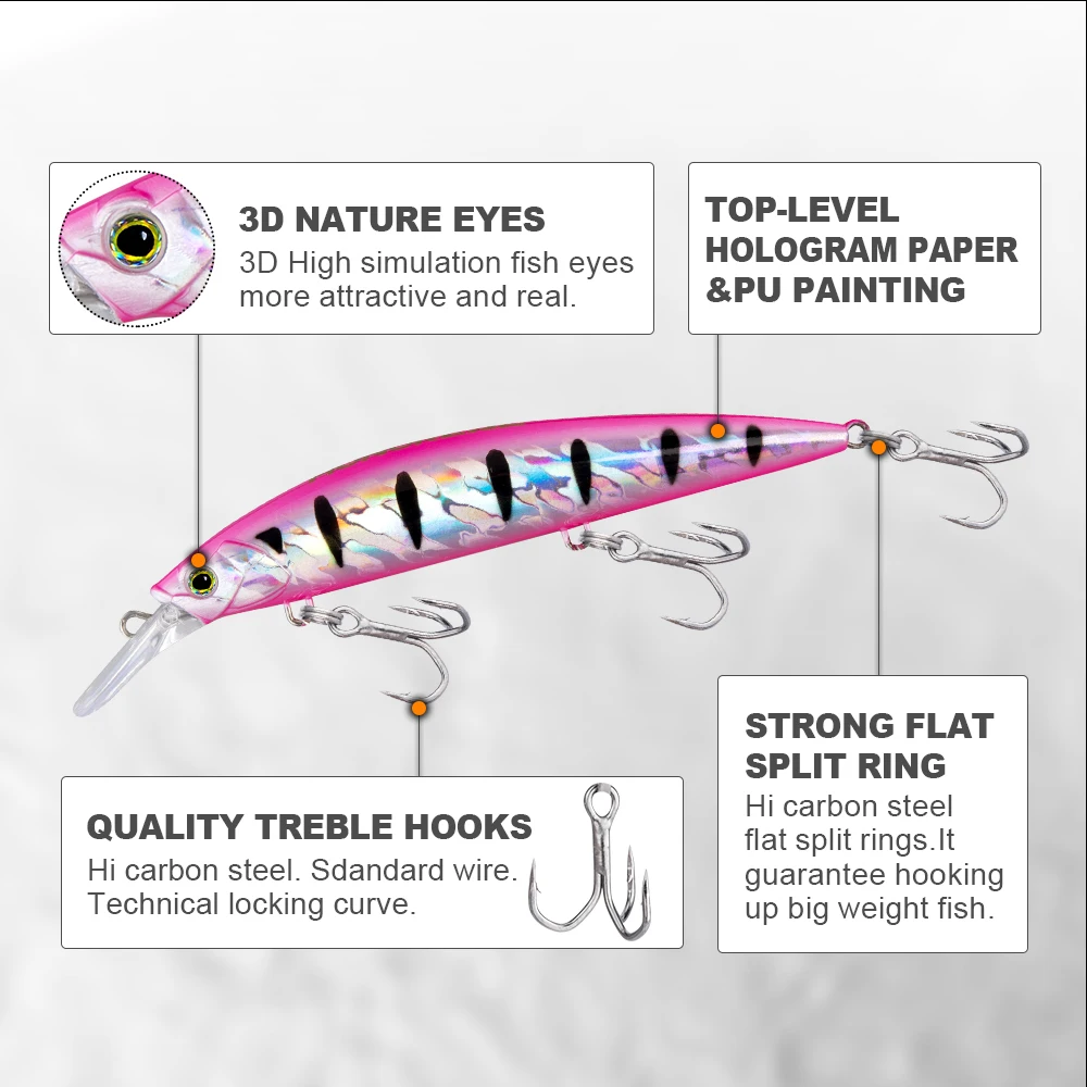 HONOREAL 110mm 39g Thru-Wire Construction Minnow Lure Bent Deep Diving Saltwater Sea Bass Fishing Long Casting Plastic River
