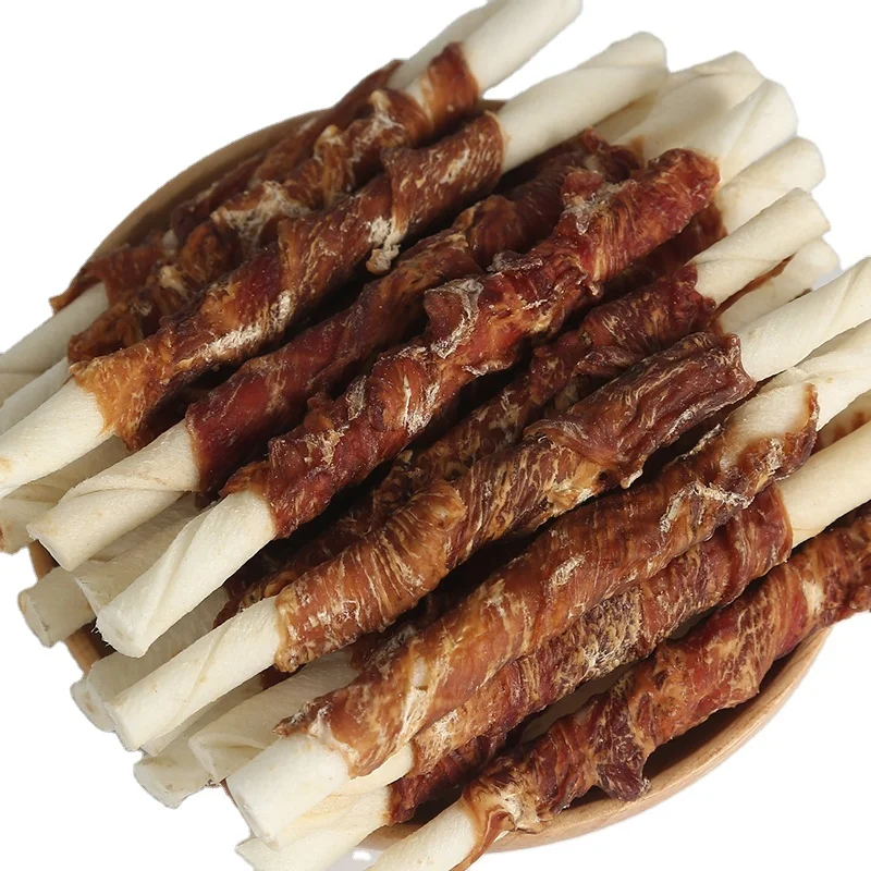 2021 newHealthy Rawhide Twist Wrapped with Duck Wrapped Rawhide Sticks Meat Filled Rawhide pet Treats dog food dog chews