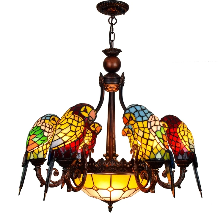 
Tiffany Pendent Lamps Retro Creativity Bird Chandelier Bedroom Living Room Bar Light Parrot Pendant Lighting Stained Glass Lamp 