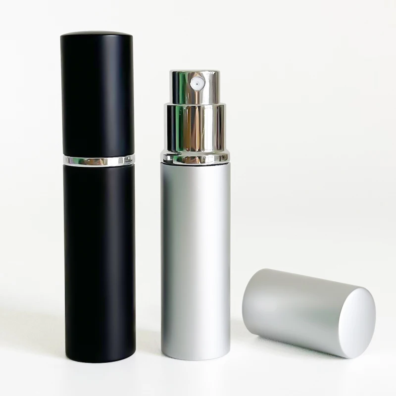 Black silver perfume bottles 10 ml aluminum outside glass inside empty fine mist spray bottles